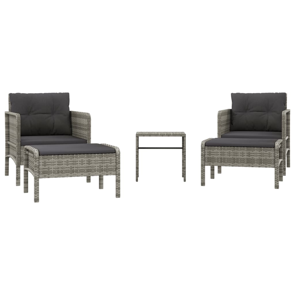 Set Divani da Giardino 5 pz con Cuscini in Polyrattan Grigio - homemem39