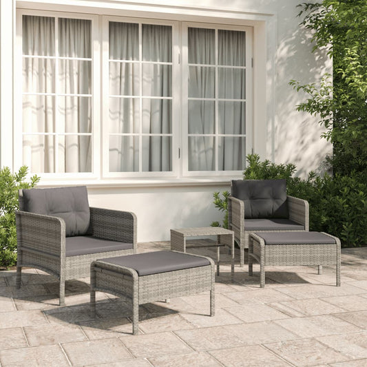 Set Divani da Giardino 5 pz con Cuscini in Polyrattan Grigio - homemem39