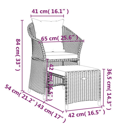 Set da Giardino 2 pz con Cuscini Nero in Polyrattan - homemem39