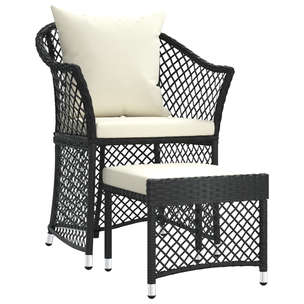 Set da Giardino 2 pz con Cuscini Nero in Polyrattan - homemem39