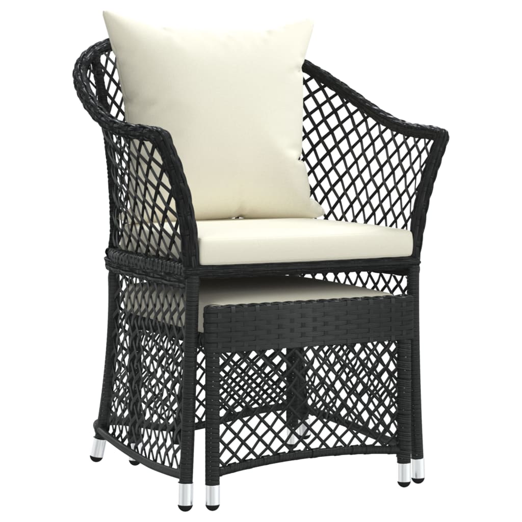 Set da Giardino 2 pz con Cuscini Nero in Polyrattan - homemem39