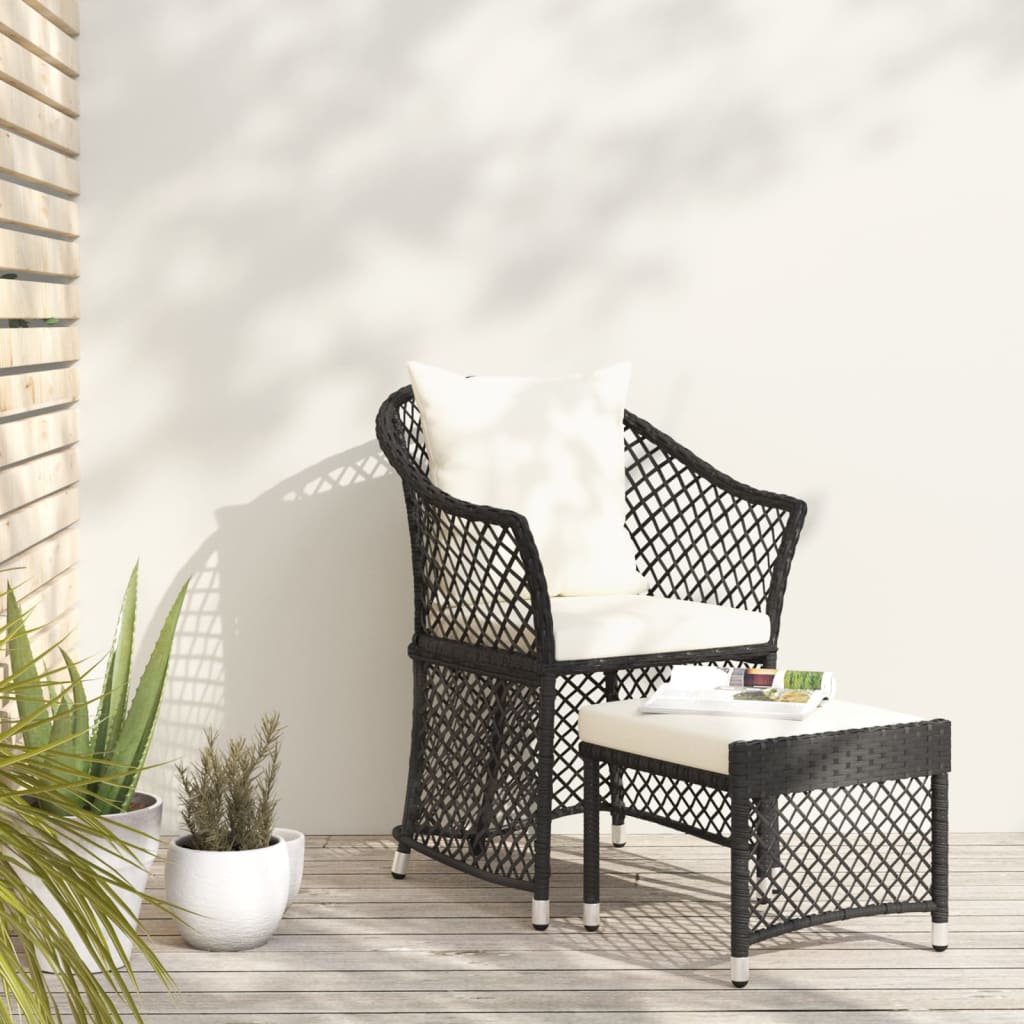 Set da Giardino 2 pz con Cuscini Nero in Polyrattan - homemem39