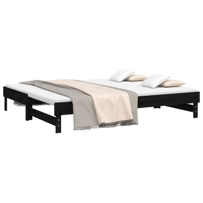 Dormeuse Estraibile Nera 2x(90x200) cm Legno Massello di Pino - homemem39