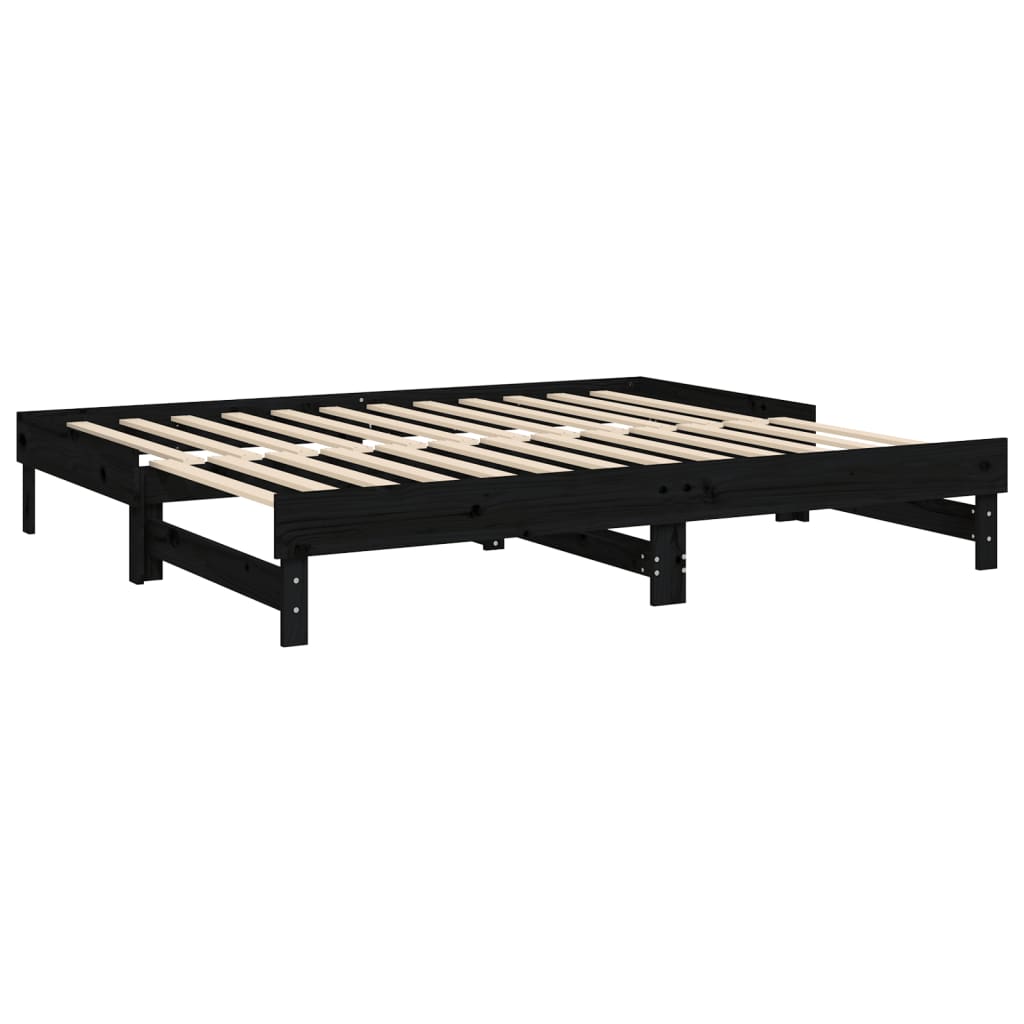 Dormeuse Estraibile Nera 2x(90x200) cm Legno Massello di Pino - homemem39