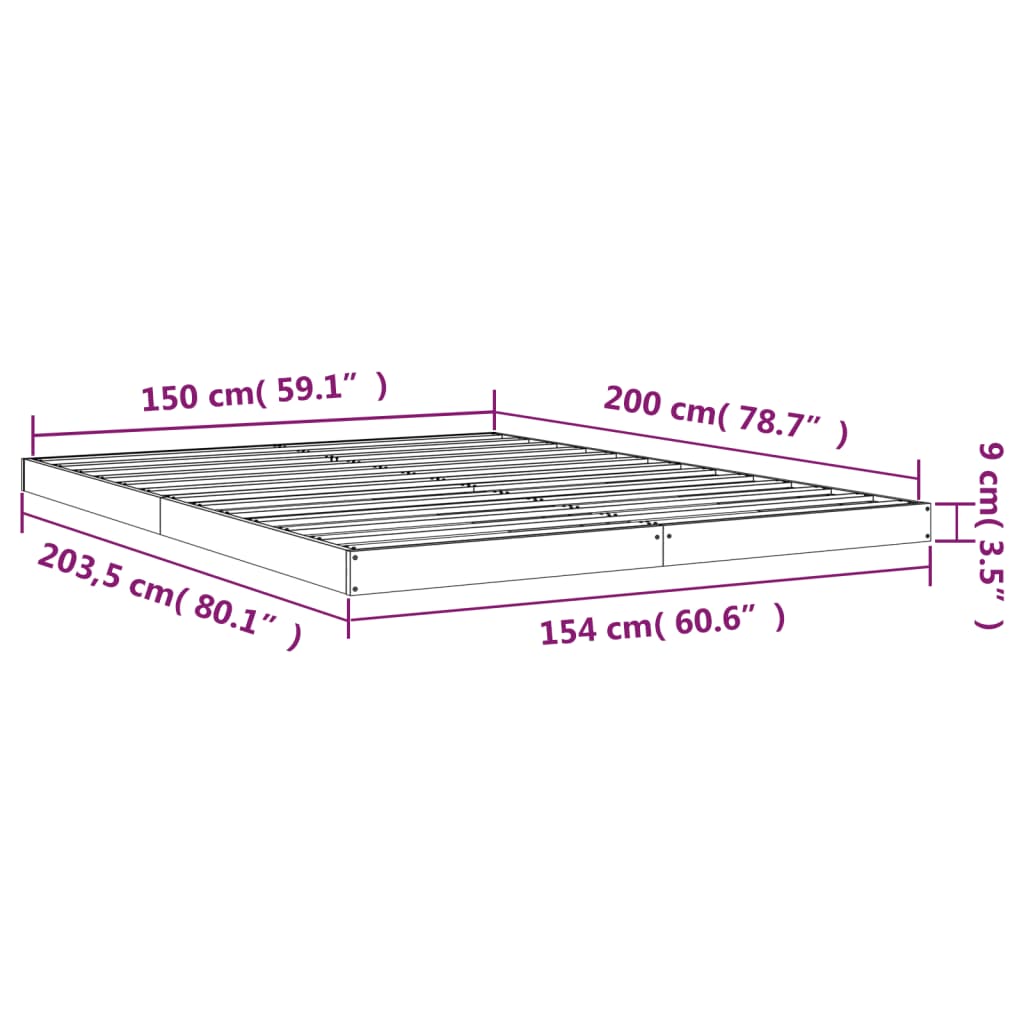 Giroletto Nero 150x200cm Legno Massello di Pino 5FT King Size - homemem39