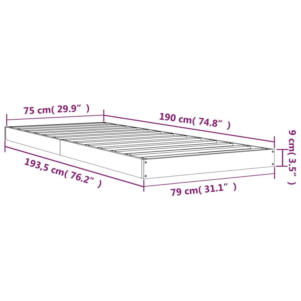 Giroletto Bianco 75x190cm Legno Massello Pino 2FT6 Small Single - homemem39