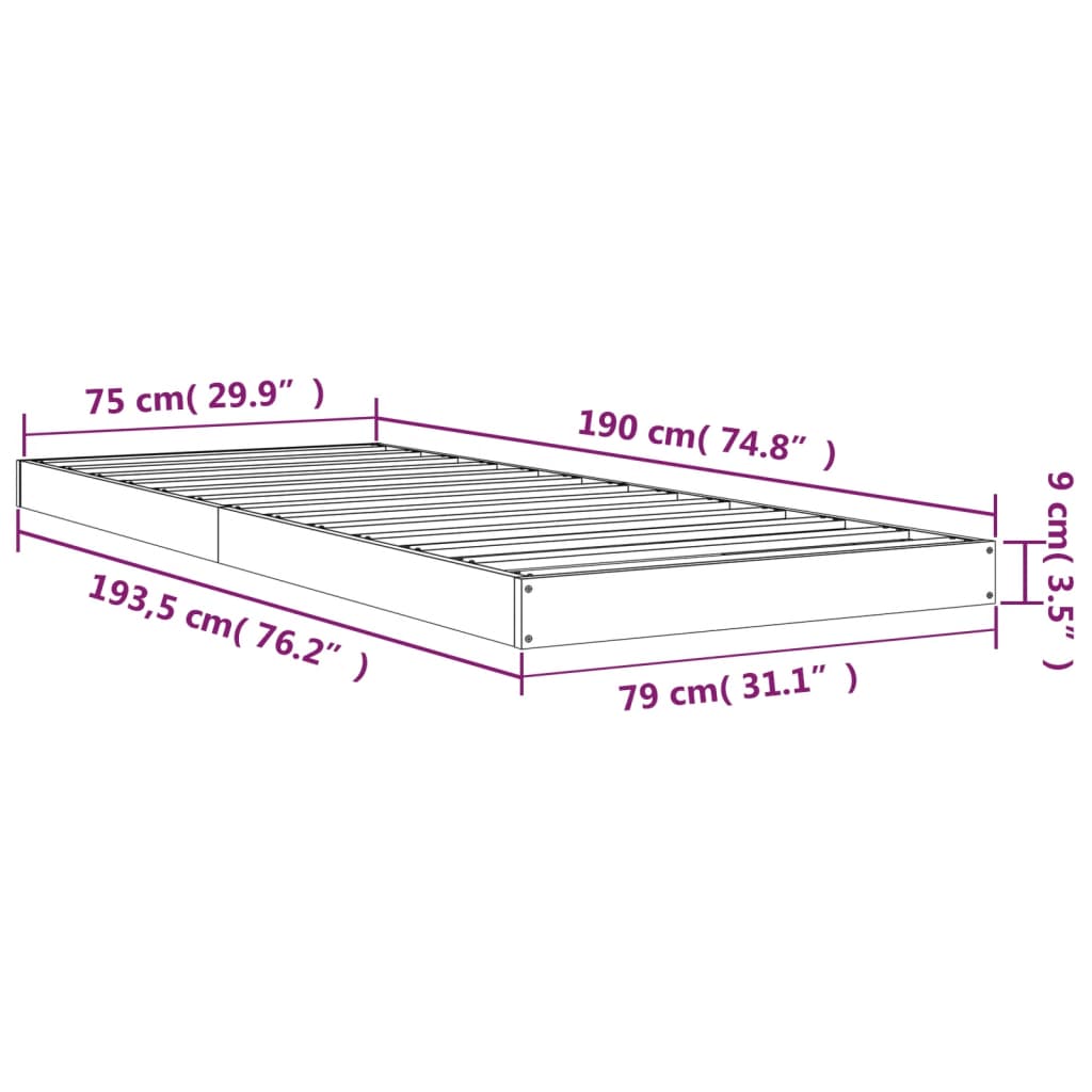 Giroletto Grigio 75x190cm Legno Massello Pino 2FT6 Small Single - homemem39