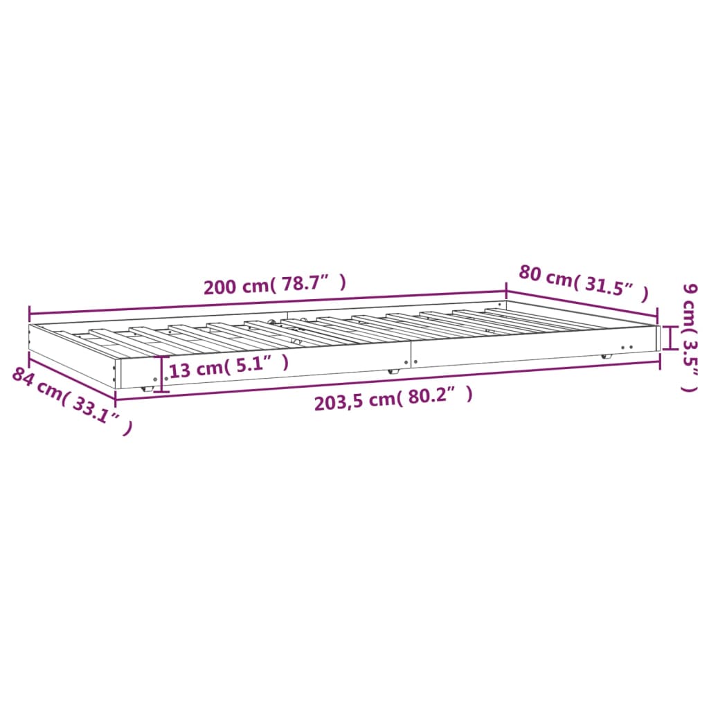 Giroletto Nero 80x200 cm in Legno Massello di Pino - homemem39