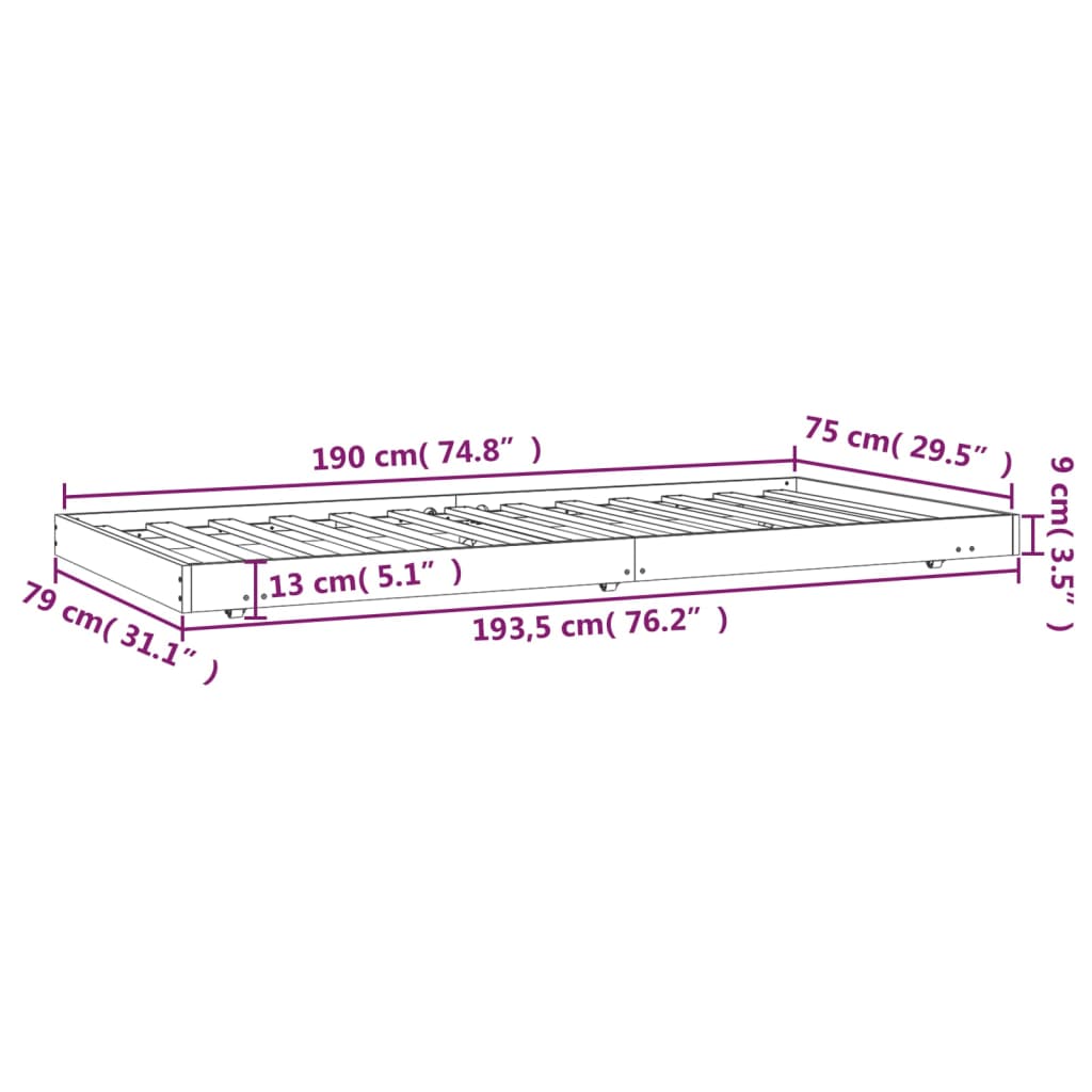 Giroletto Miele 75x190 cm in Legno Massello di Pino - homemem39