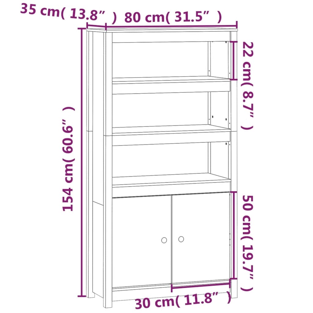 Credenza Grigio 80x35x154 cm in Legno Massello di Pino - homemem39