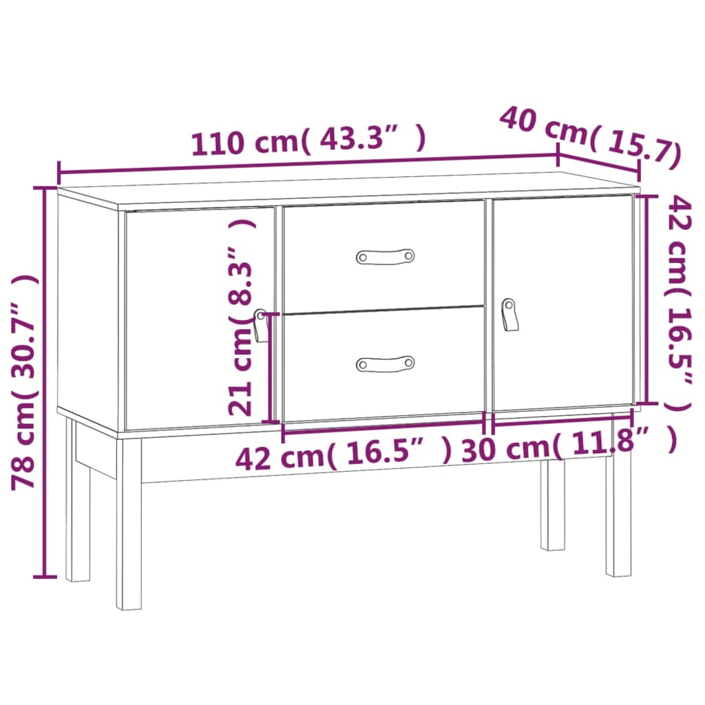 Credenza 110x40x78 cm in Legno Massello di Pino - homemem39