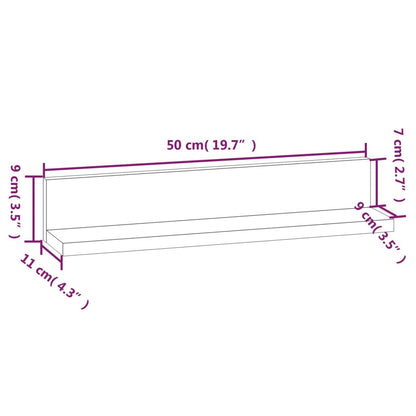 Mensole da Parete 2 pz Grigio 50x11x9cm Legno Massello di Pino - homemem39