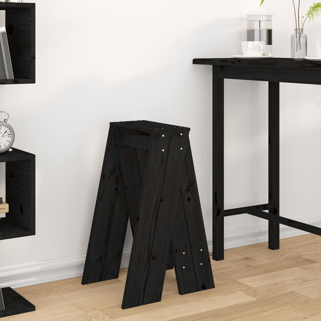 Sgabelli 2 pz Nero 40x40x75 cm in Legno Massello di Pino - homemem39