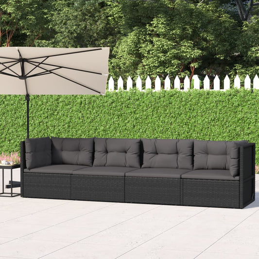 Set Divani da Giardino 4 pz con Cuscini Nero in Polyrattan - homemem39