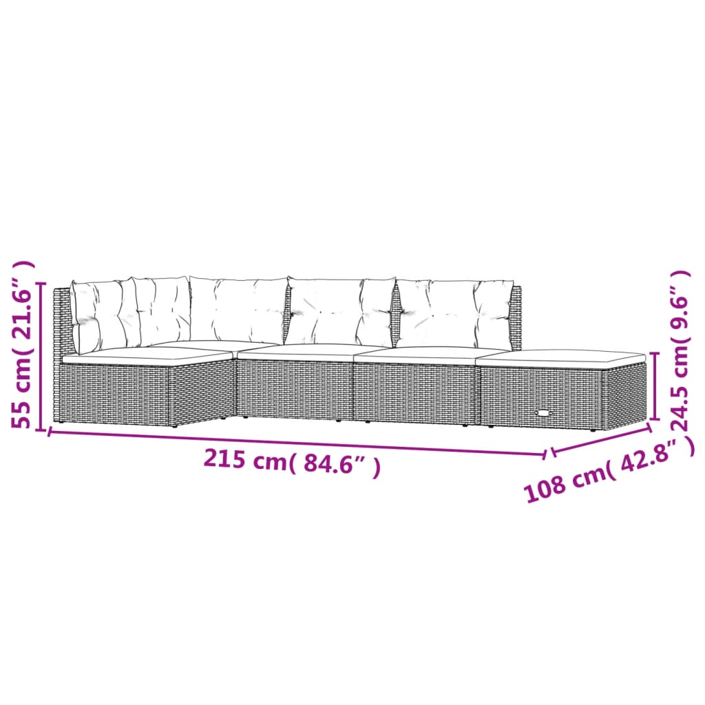 Set Divani da Giardino 5 pz con Cuscini in Polyrattan Grigio - homemem39