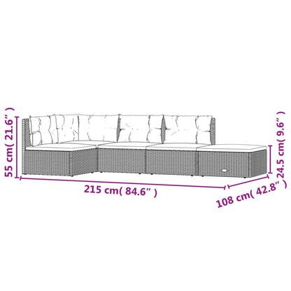 Set Divani da Giardino 5 pz con Cuscini in Polyrattan Grigio - homemem39