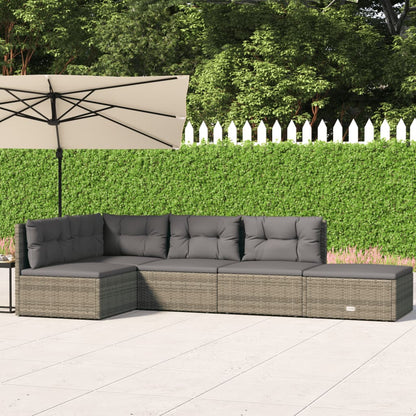 Set Divani da Giardino 5 pz con Cuscini in Polyrattan Grigio - homemem39