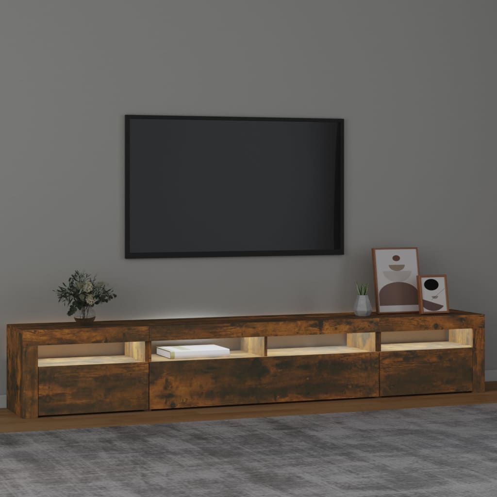 Mobile Porta TV con Luci LED Rovere Fumo 240x35x40 cm - homemem39