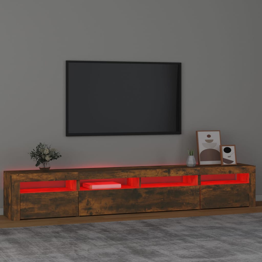 Mobile Porta TV con Luci LED Rovere Fumo 240x35x40 cm - homemem39