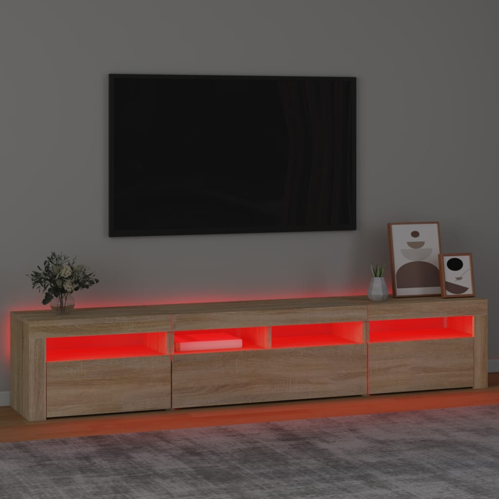 Mobile Porta TV con Luci LED Rovere Sonoma 210x35x40 cm - homemem39