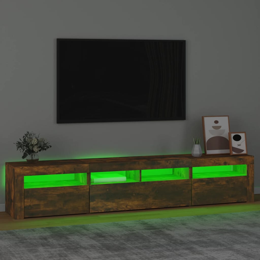 Mobile Porta TV con Luci LED Rovere Fumo 210x35x40 cm - homemem39