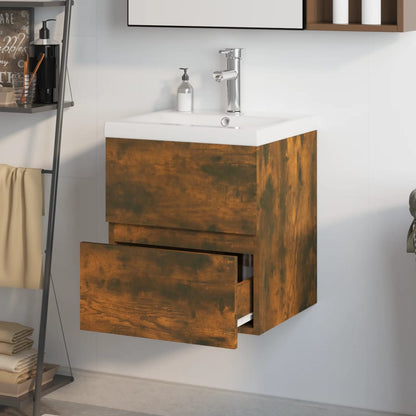 Mobile Bagno con Lavabo Integrato Rovere Fumo Legno Multistrato - homemem39