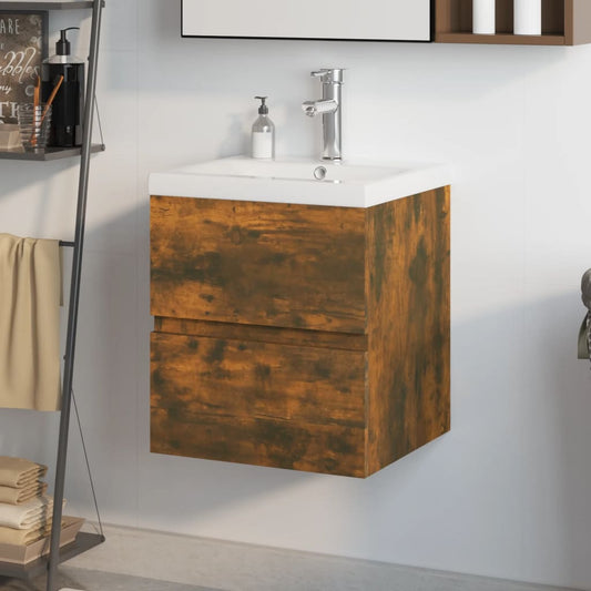 Mobile Bagno con Lavabo Integrato Rovere Fumo Legno Multistrato - homemem39