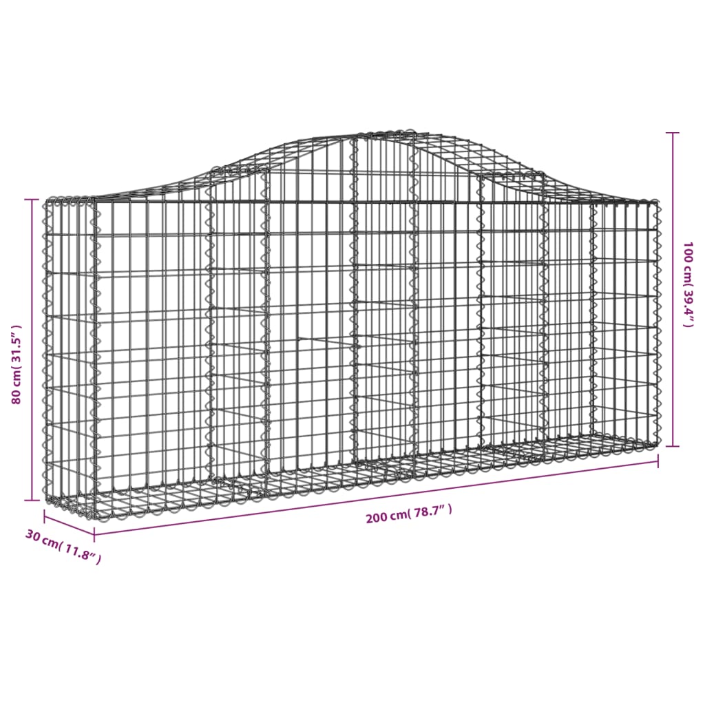 Cesto Gabbione ad Arco 200x30x80/100 cm Ferro Zincato - homemem39