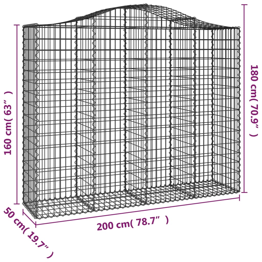 Cesto Gabbione ad Arco 200x50x160/180 cm Ferro Zincato - homemem39