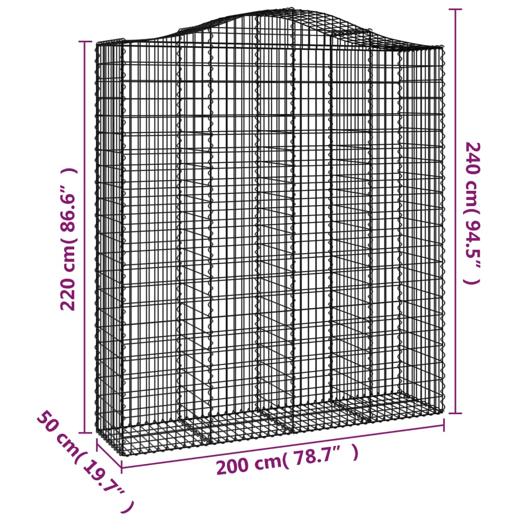 Cesto Gabbione ad Arco 200x50x220/240 cm Ferro Zincato - homemem39