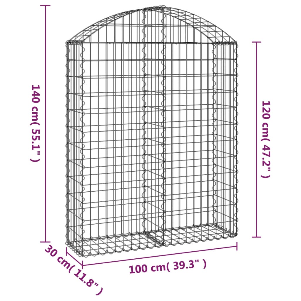 Cesto Gabbione ad Arco 100x30x120/140 cm Ferro Zincato - homemem39