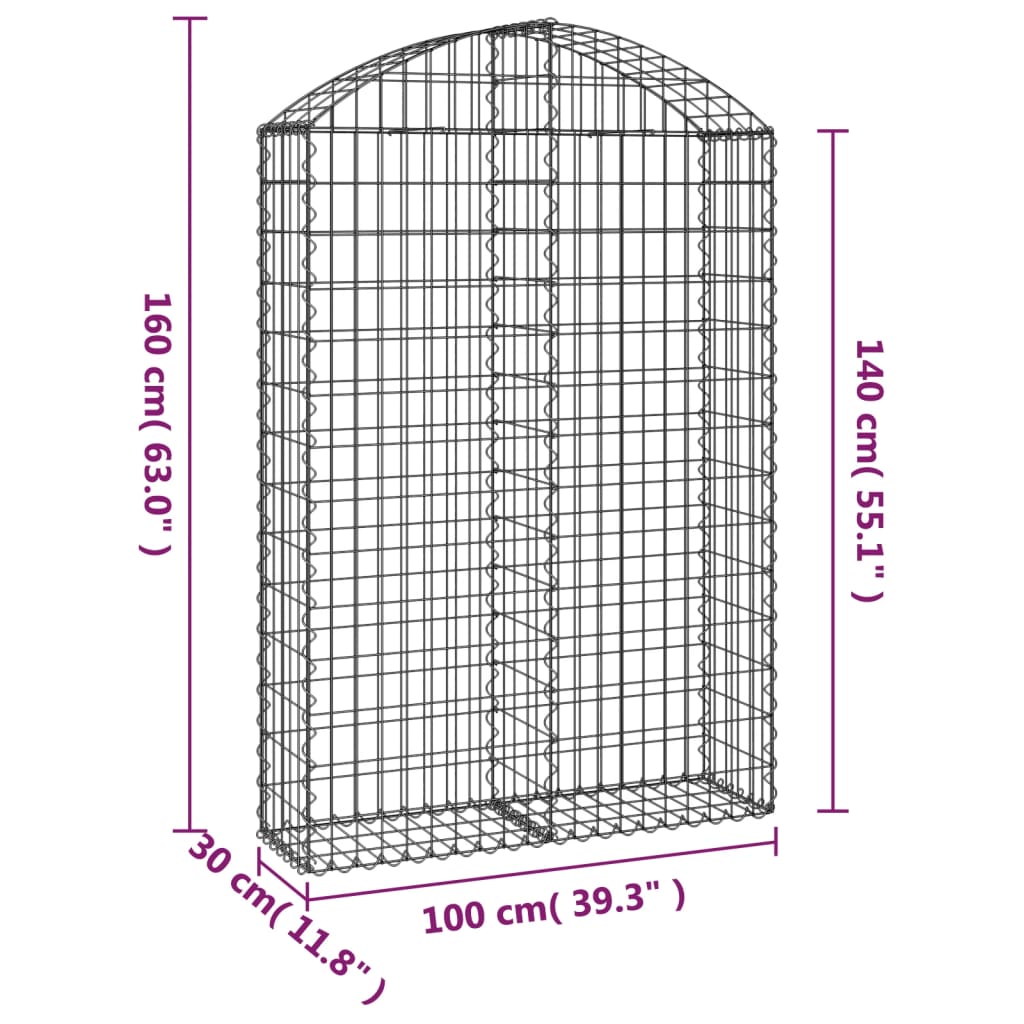 Cesto Gabbione ad Arco 100x30x140/160 cm Ferro Zincato - homemem39