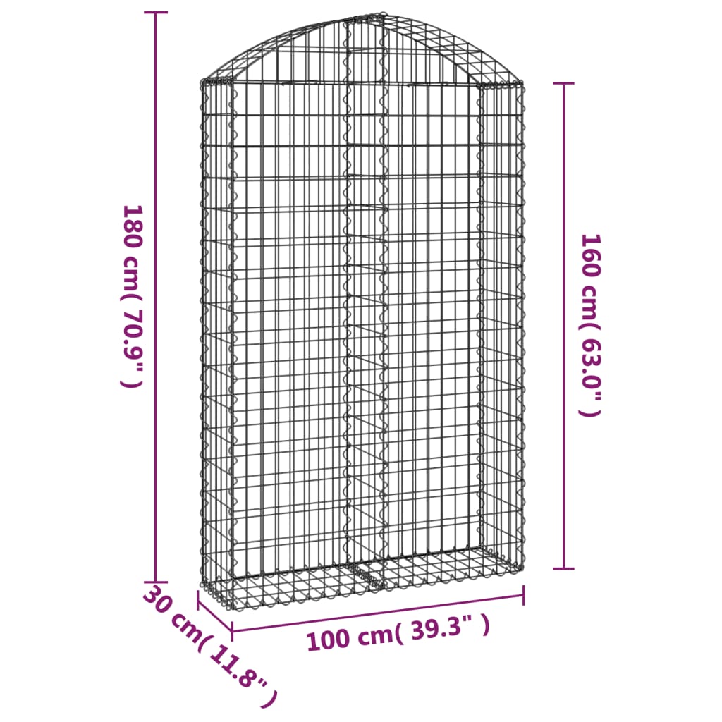 Cesto Gabbione ad Arco 100x30x160/180 cm Ferro Zincato - homemem39