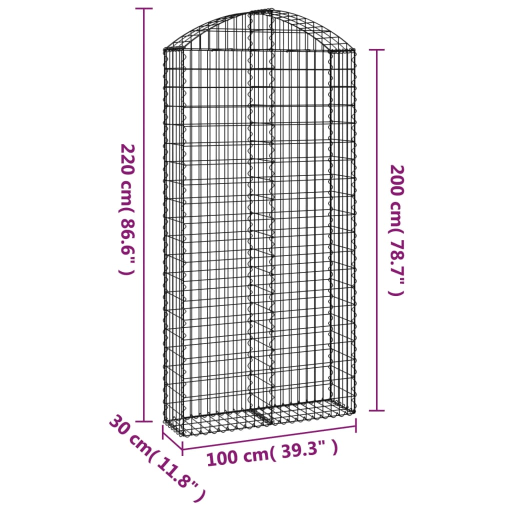 Cesto Gabbione ad Arco 100x30x200/220 cm Ferro Zincato - homemem39