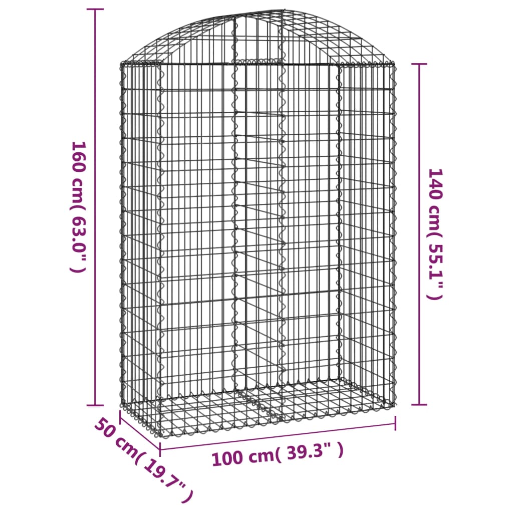 Cesto Gabbione ad Arco 100x50x140/160 cm Ferro Zincato - homemem39