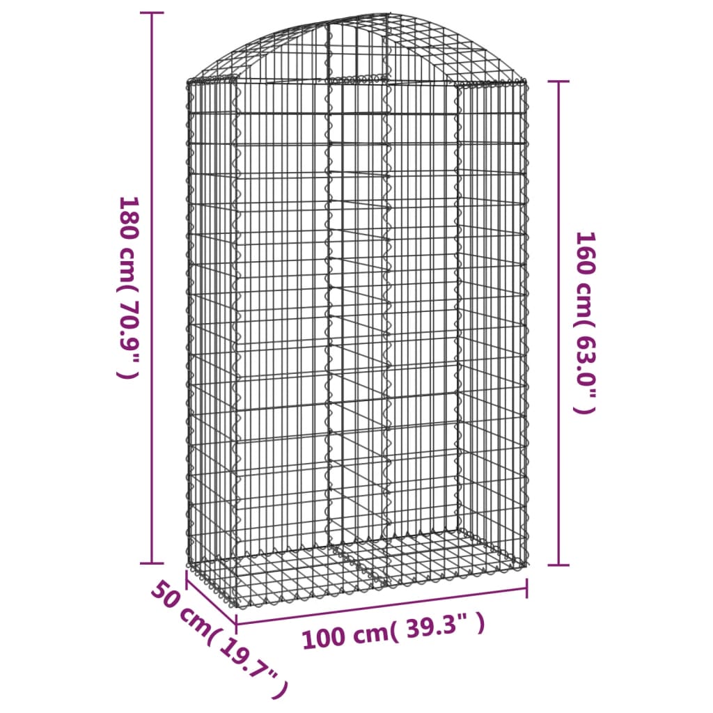 Cesto Gabbione ad Arco 100x50x160/180 cm Ferro Zincato - homemem39