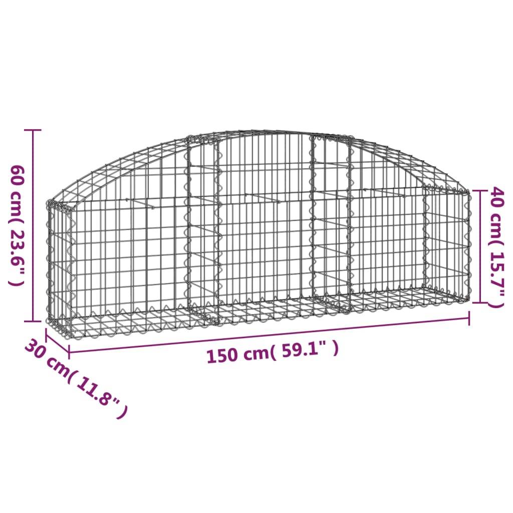 Cesto Gabbione ad Arco 150x30x40/60 cm Ferro Zincato - homemem39