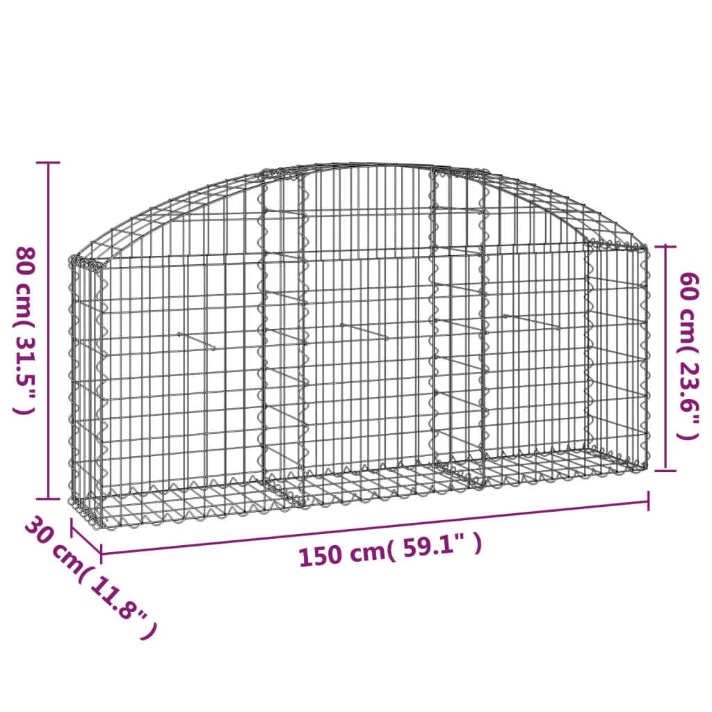 Cesto Gabbione ad Arco 150x30x60/80 cm Ferro Zincato - homemem39