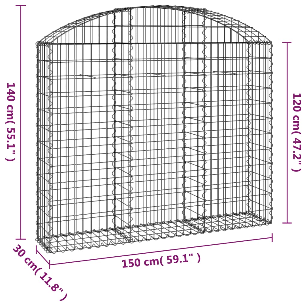 Cesto Gabbione ad Arco 150x30x120/140 cm Ferro Zincato - homemem39