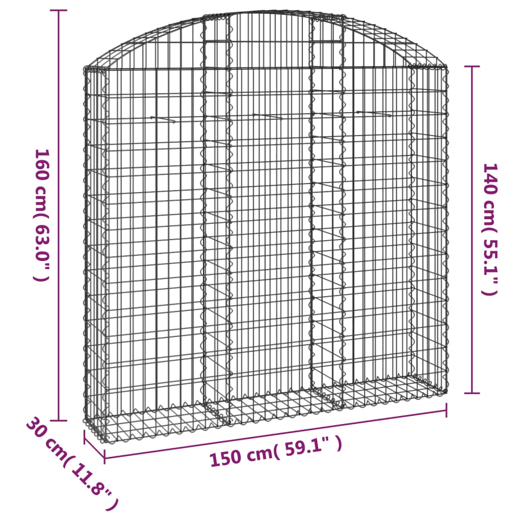 Cesto Gabbione ad Arco 150x30x140/160 cm Ferro Zincato - homemem39