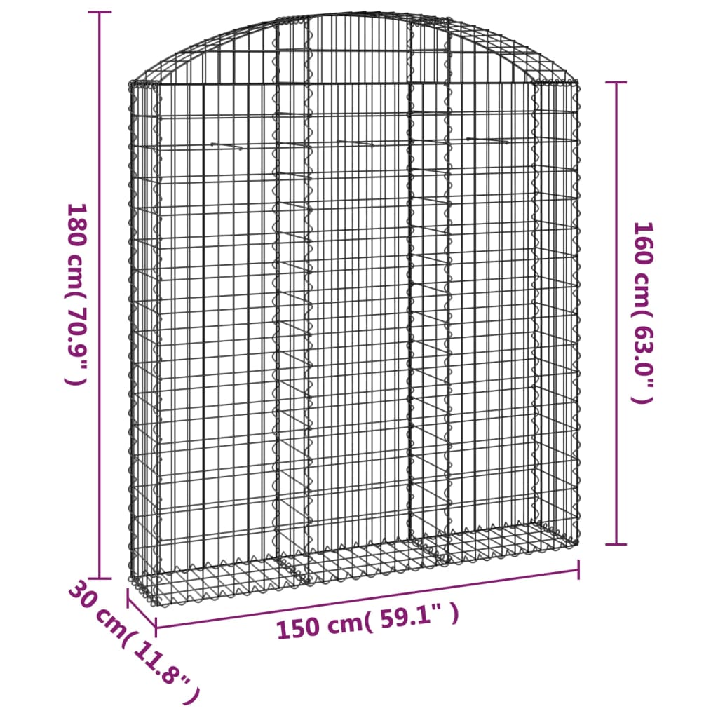 Cesto Gabbione ad Arco 150x30x160/180 cm Ferro Zincato - homemem39