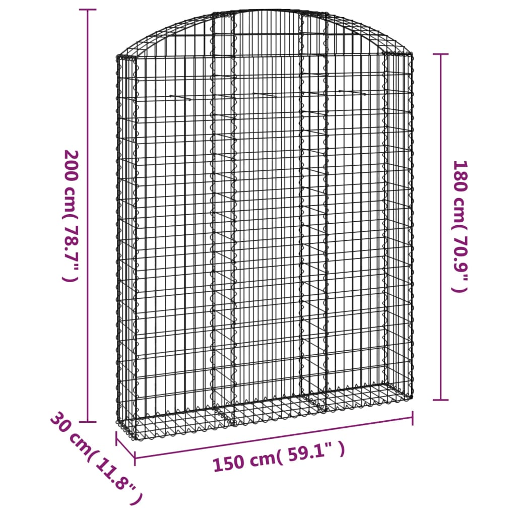 Cesto Gabbione ad Arco 150x30x180/200 cm Ferro Zincato - homemem39