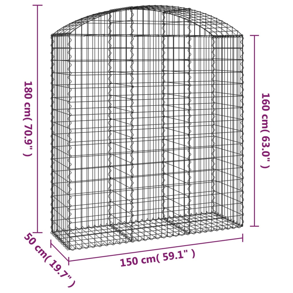 Cesto Gabbione ad Arco 150x50x160/180 cm in Ferro Zincato - homemem39