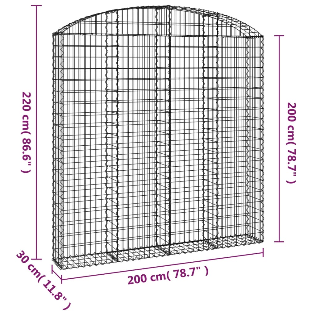 Cesto Gabbione ad Arco 200x30x200/220 cm Ferro Zincato - homemem39