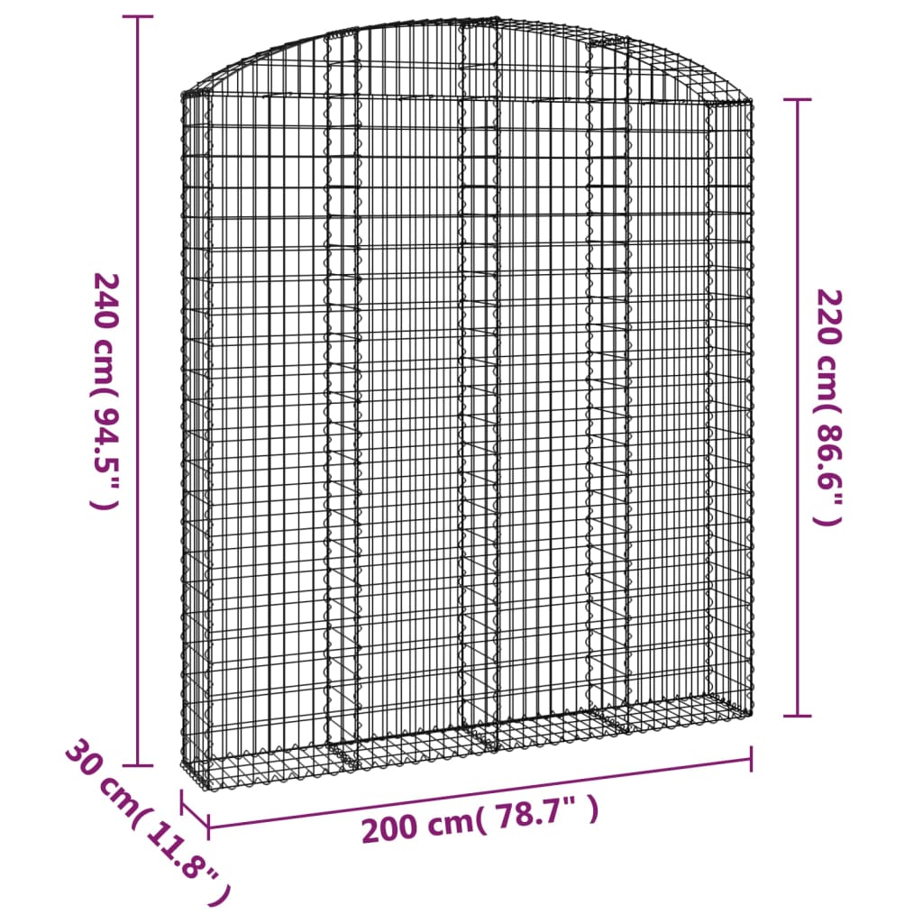 Cesto Gabbione ad Arco 200x30x220/240 cm Ferro Zincato - homemem39