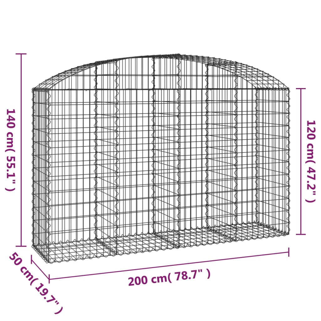 Cesto Gabbione ad Arco 200x50x120/140 cm Ferro Zincato - homemem39