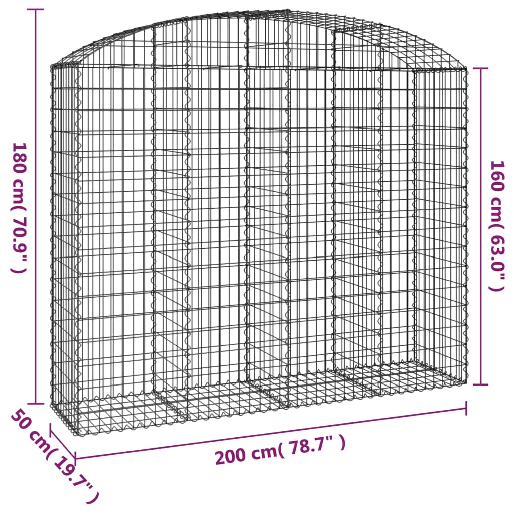 Cesto Gabbione ad Arco 200x50x160/180 cm Ferro Zincato - homemem39