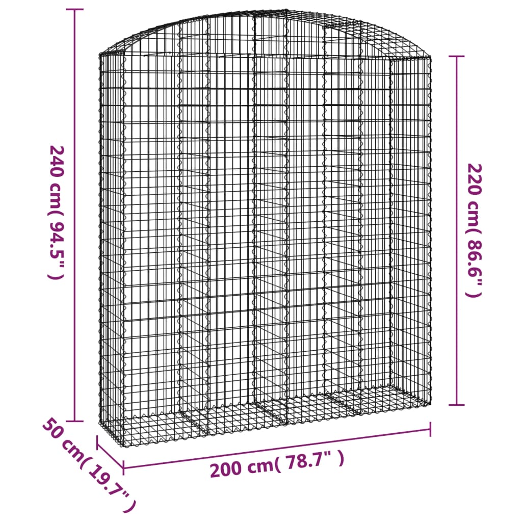 Cesto Gabbione ad Arco 200x50x220/240 cm Ferro Zincato - homemem39