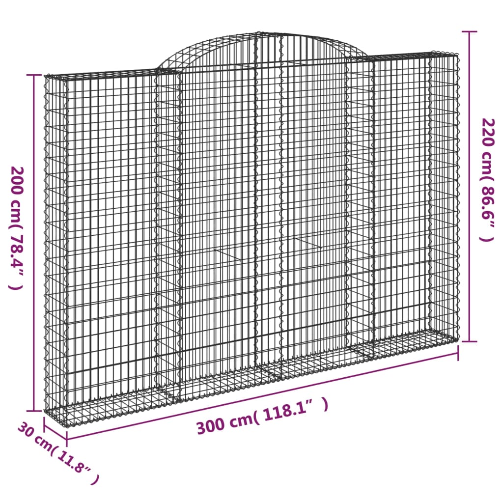 Cesto Gabbione ad Arco 300x30x200/220 cm Ferro Zincato - homemem39