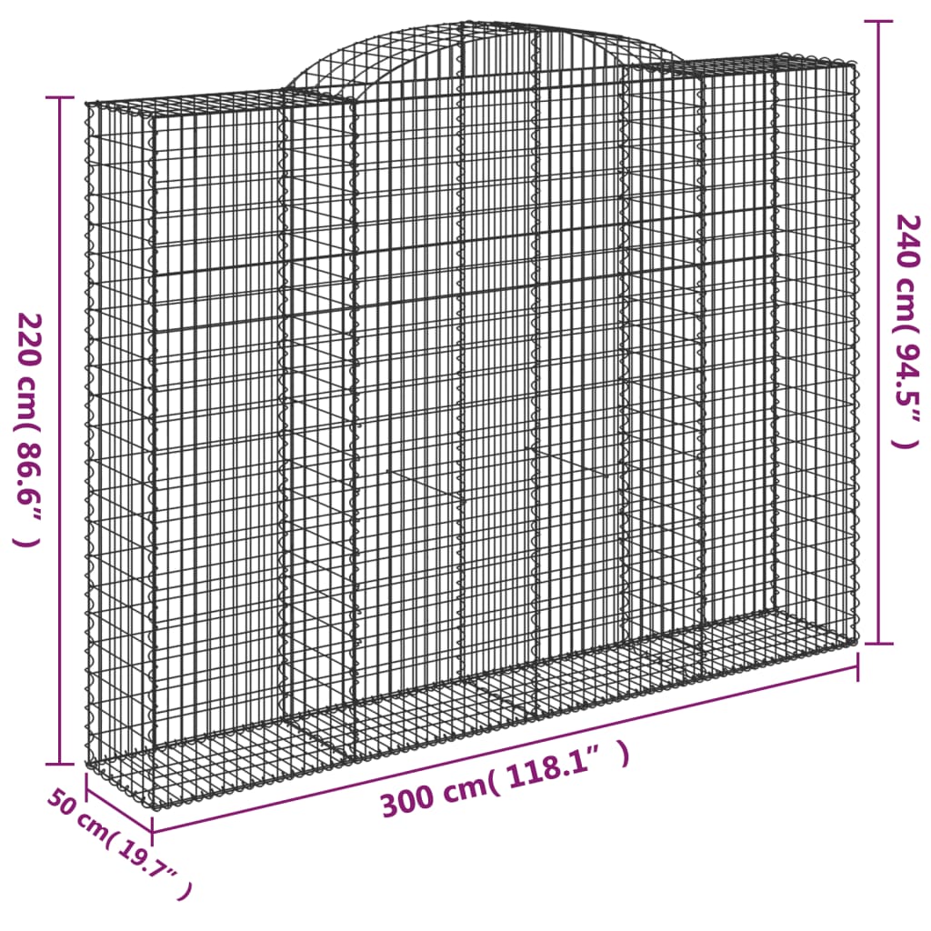 Cesto Gabbione ad Arco 300x50x220/240 cm Ferro Zincato - homemem39